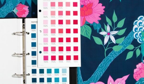 Pantone Cotton planner on patterned textile fabric